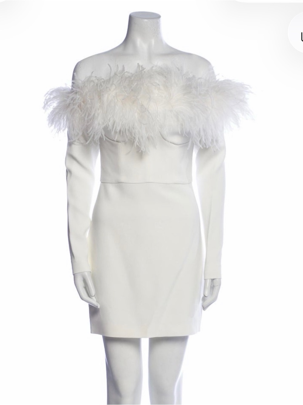 Alessandra Rich Off-Shoulder White Feather-Trim Mini Dress
